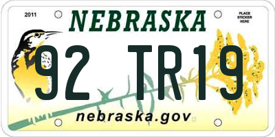 NE license plate 92TR19