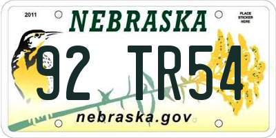 NE license plate 92TR54