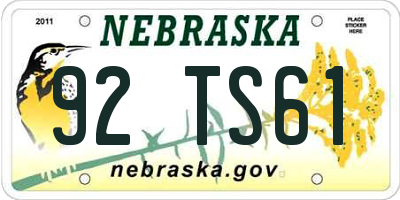 NE license plate 92TS61