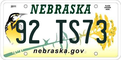 NE license plate 92TS73