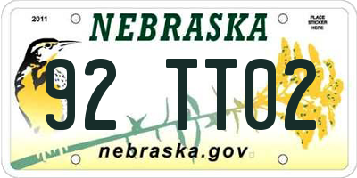 NE license plate 92TT02