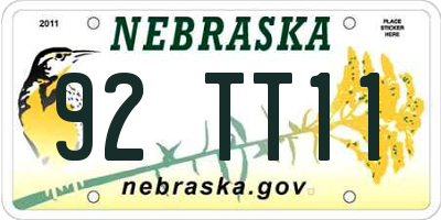 NE license plate 92TT11
