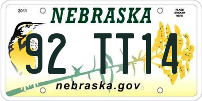 NE license plate 92TT14