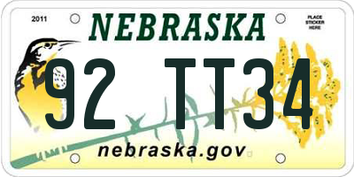 NE license plate 92TT34