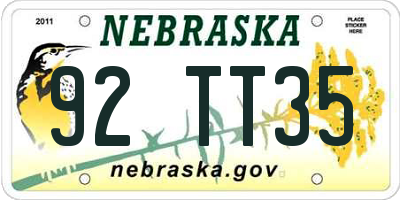NE license plate 92TT35