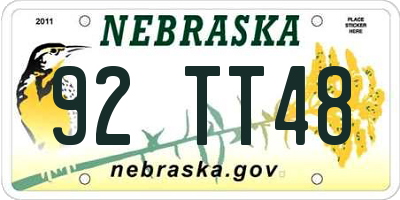NE license plate 92TT48