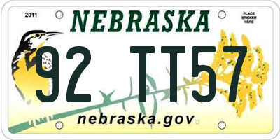 NE license plate 92TT57