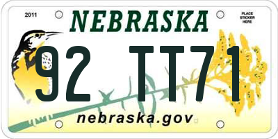 NE license plate 92TT71