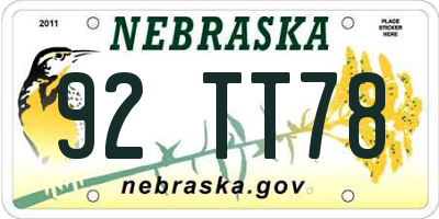 NE license plate 92TT78