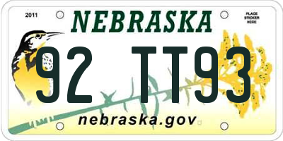 NE license plate 92TT93