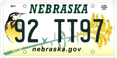 NE license plate 92TT97