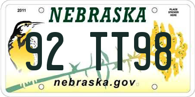 NE license plate 92TT98