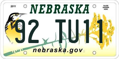 NE license plate 92TU11