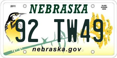 NE license plate 92TW49