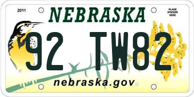 NE license plate 92TW82