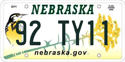 NE license plate 92TY11
