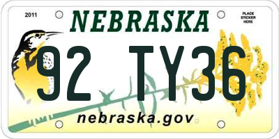 NE license plate 92TY36