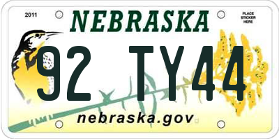 NE license plate 92TY44