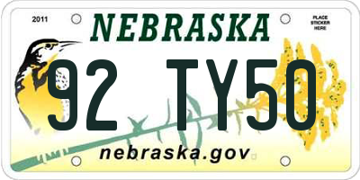 NE license plate 92TY50
