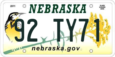 NE license plate 92TY71