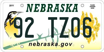 NE license plate 92TZ06