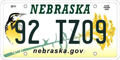 NE license plate 92TZ09