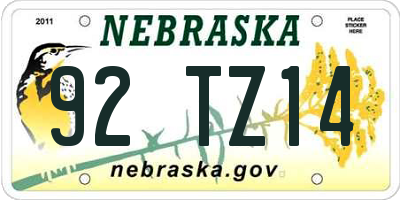 NE license plate 92TZ14