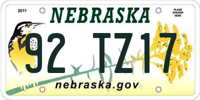 NE license plate 92TZ17
