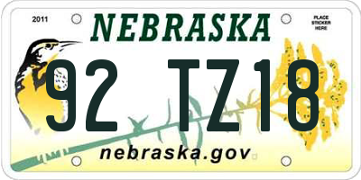 NE license plate 92TZ18