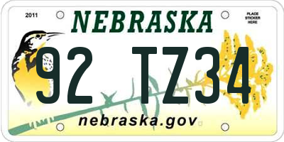 NE license plate 92TZ34