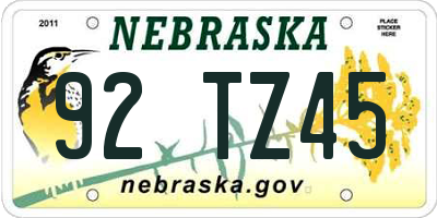 NE license plate 92TZ45