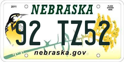 NE license plate 92TZ52