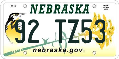 NE license plate 92TZ53