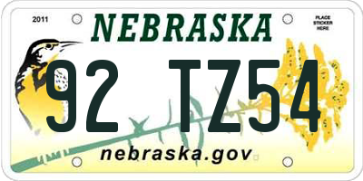 NE license plate 92TZ54