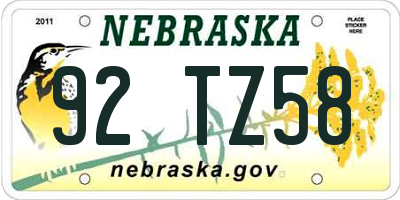 NE license plate 92TZ58