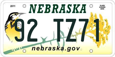 NE license plate 92TZ71