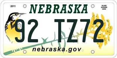 NE license plate 92TZ72