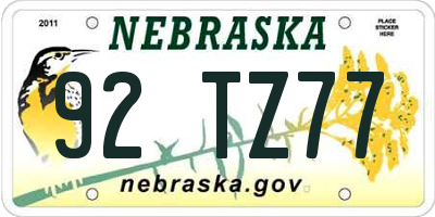 NE license plate 92TZ77