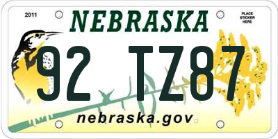 NE license plate 92TZ87