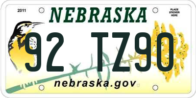 NE license plate 92TZ90