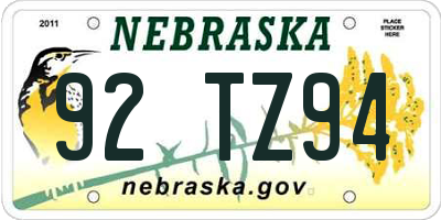 NE license plate 92TZ94