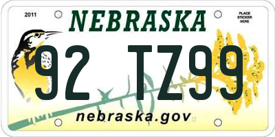 NE license plate 92TZ99