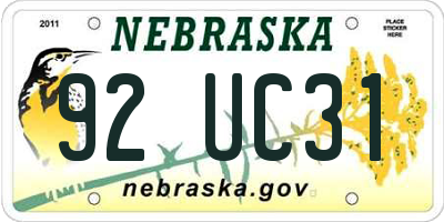 NE license plate 92UC31
