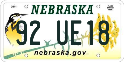NE license plate 92UE18