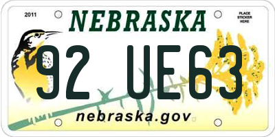 NE license plate 92UE63