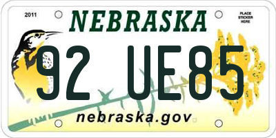 NE license plate 92UE85