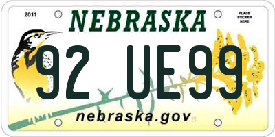 NE license plate 92UE99