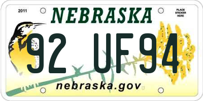 NE license plate 92UF94