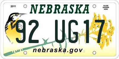 NE license plate 92UG17