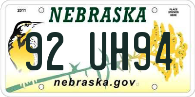 NE license plate 92UH94